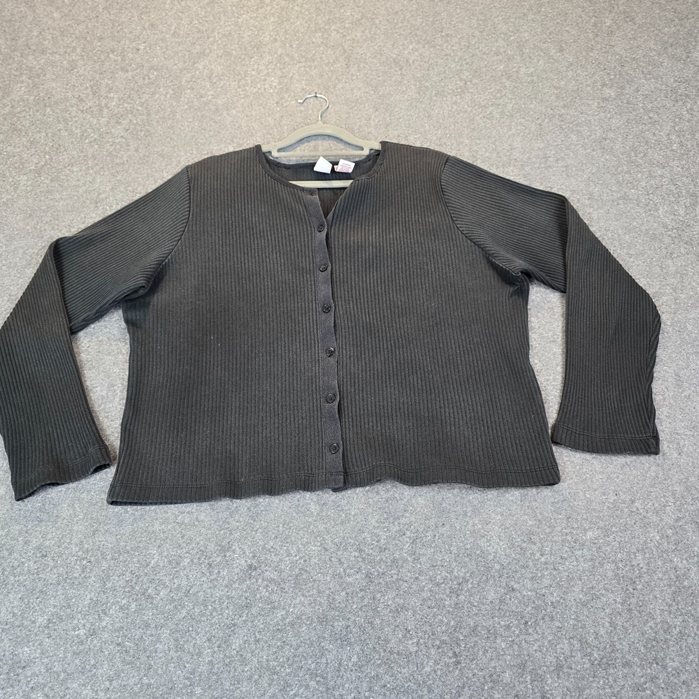 Meron Cardigan Sweater Womens XL Black Cotton Ribbed Knitwear Cozy Button Front